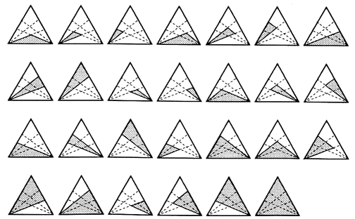0783 ηµιουργία κύβων από τρίγωνα Αν χαράξεις µια ευθεία από δύο κορυφές σχηµατίζονται 8 τρίγωνα. Αν χαράξεις δύο γραµµές από δύο κορυφές σχηµατίζονται 7 τρίγωνα.