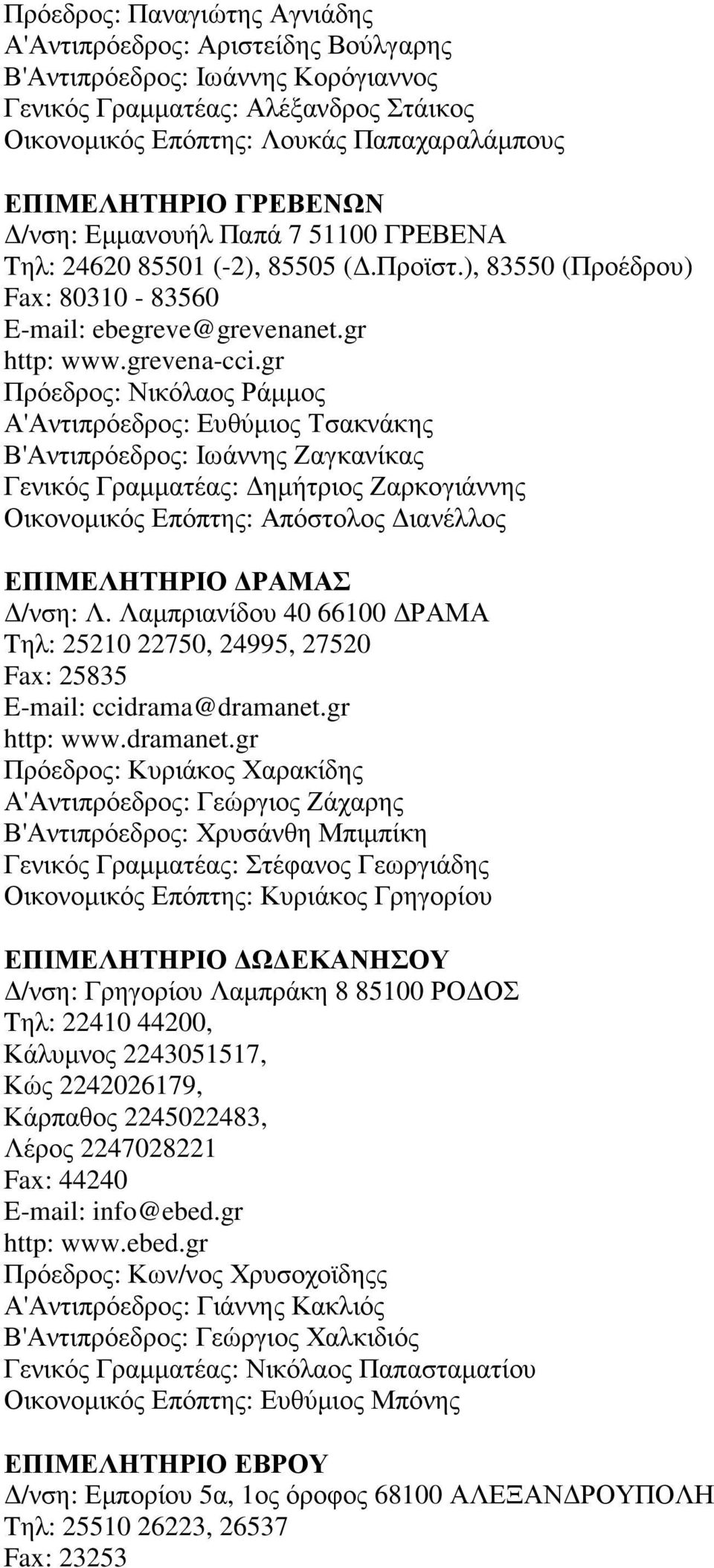 gr Πρόεδρος: Νικόλαος Ράµµος Α'Αντιπρόεδρος: Ευθύµιος Τσακνάκης Β'Αντιπρόεδρος: Ιωάννης Ζαγκανίκας Γενικός Γραµµατέας: ηµήτριος Ζαρκογιάννης Οικονοµικός Επόπτης: Απόστολος ιανέλλος ΕΠΙΜΕΛΗΤΗΡΙΟ ΡΑΜΑΣ