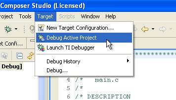 ΣΧΟΛΙΟ Ο XDS100 USB Emulator κάνει debug το MyFirstProject όπως φαίνεται και στη