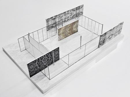 Εικόνα 2.3.2: Barcelona Pavilion, υλικά κατακόρυφων στοιχείων. Ο Mies Van der Rohe επέλεξε με μεγάλη σχολαστικότητα τα υλικά της κατασκευής με στόχο να πετύχει την τελειότητα.