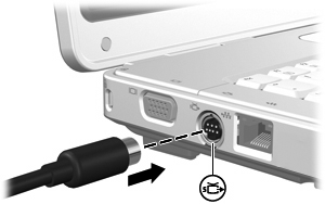Χρήση υποδοχής S-Video Η υποδοχή εξόδου S-Video 7 ακίδων χρησιµοποιείται για τη σύνδεση του υπολογιστή σε µια προαιρετική συσκευή S-video, όπως τηλεόραση, συσκευή βίντεο (VCR), φορητή βιντεοκάµερα,
