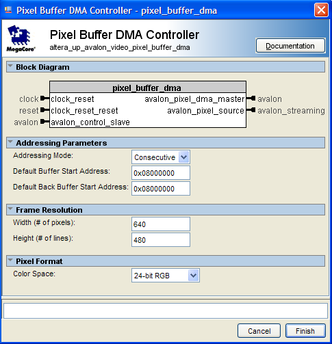 3.9 ΡΥΘΜΙΣΗ ΤΟΥ PIXEL BUFFER DMA CONTROLLER CORE Προκειμένου να ανακτηθούν τα βίντεο δεδομένα, από τον Pixel Buffer (SRAM), χρησιμοποιείται το core Pixel Buffer DMA Controller, το οποίο θα πρέπει να