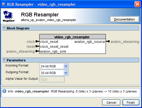 3.10 ΡΥΘΜΙΣΗ ΤΟΥ RGB RESAMPLER CORE Το RGB Resampler Core ρυθμίζεται επιλέγοντας «24-bit RGB» στο πεδίο «Incoming Format» και «30-bit RGB» στο πεδίο «Outgoing Frame».