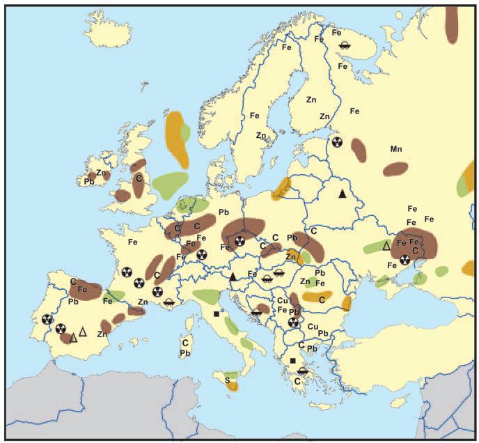 S 43.1 Χάρτης ορυκτών πόρων της Ευρώπης Υπόμνημα χάρτη 43.