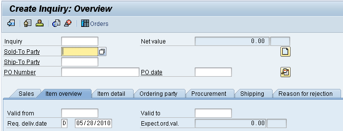 Βήμα 4 Δημιουργία αιτήματος Πελάτη (Create Customer Inquiry) Δραστηριότητα: Δημιουργούμε ένα αίτημα πελάτη.