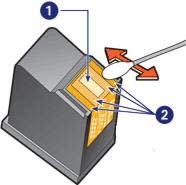 2. Αποσυνδέστε το καλώδιο ρεύµατος από το πίσω µέρος του εκτυπωτή. 3. Αφαιρέστε τις κεφαλές εκτύπωσης και τοποθετήστε τις πάνω σε ένα κοµµάτι χαρτί µε τις χάλκινες λωρίδες να βλέπουν προς τα επάνω.