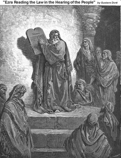 Ο Έσδρας έφερε το βιβλίο του Νόμου μπροστά στη συγκέντρωση, που αποτελείτο από άνδρες, γυναίκες και παιδιά.