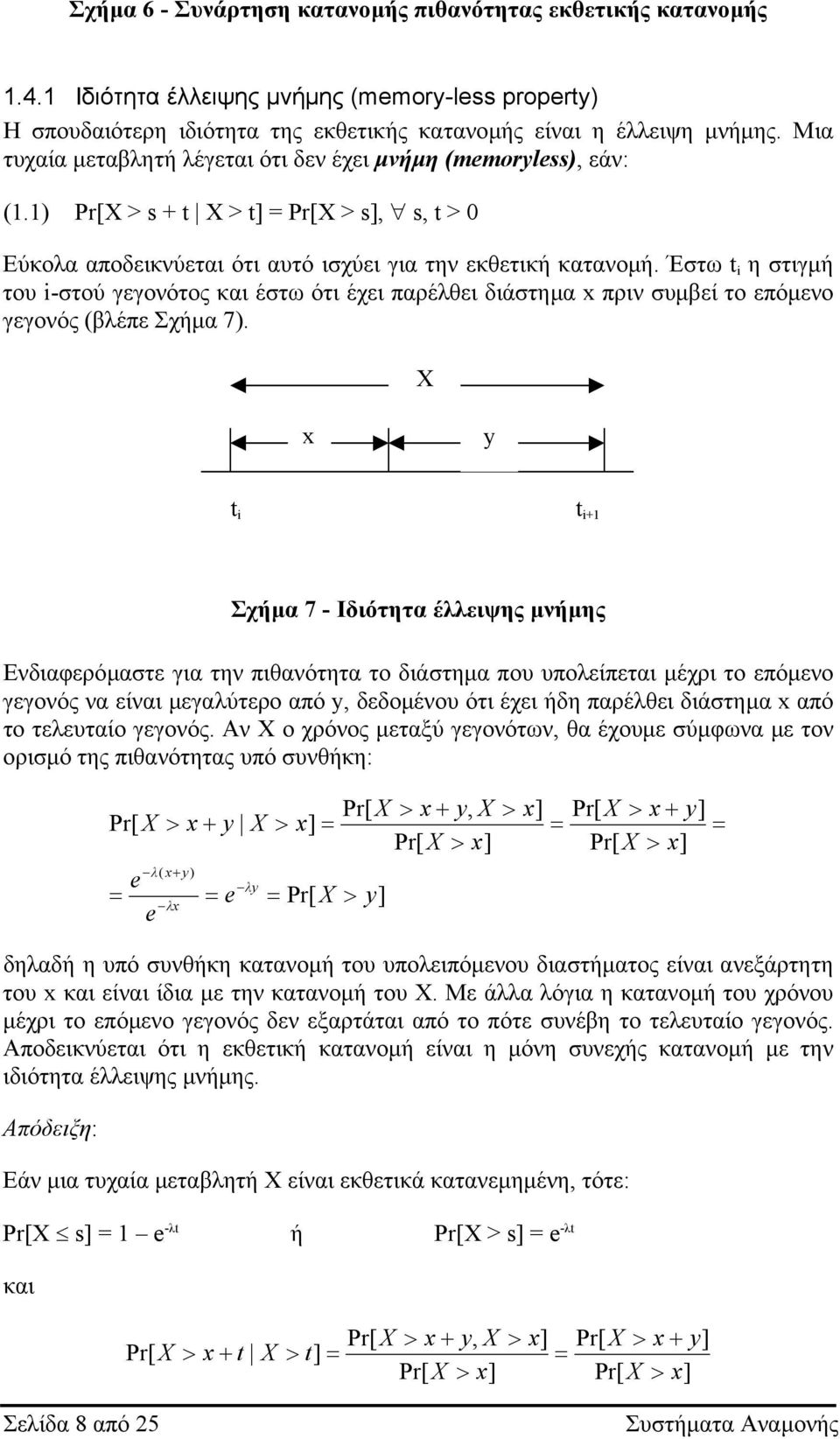 Έστω i η στιγµή του i-στού γεγονότος και έστω ότι έχει παρέθει διάστηµα x πριν συµβεί το επόµενο γεγονός (βέπε Σχήµα 7).