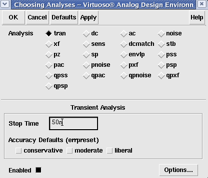 Στο Virtuoso Analog Design Environment παράθυρο, επιλέξτε Analyses ->