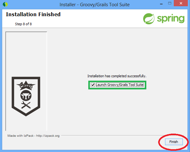 7. Πατήστε Next 8. Επιλέξτε το κουτάκι Launch Groovy/Grails Tool Suite και πατήστε το κουμπί Finish Έχετε καταφέρει να εγκαταστήσετε το GGTS με επιτυχία.