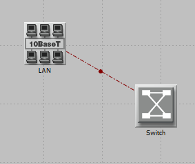 4. Προσθέστε τα ακόλουθα αντικείμενα στο χώρο του υποδικτύου: 10BaseT_LAN, ethernet16_switch, και 10BaseT_link που να συνδέσει το LAN με το Switch κλείστε την παλέτα. 5.