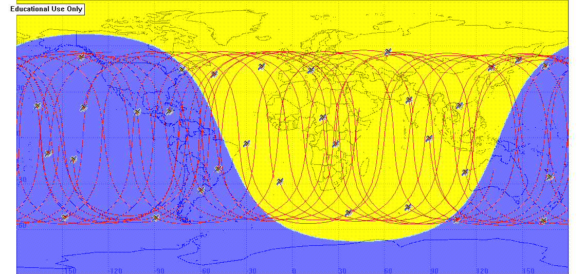 Σχήμα 24: Στιγμιότυπο που απεικονίζει το φωτεινό (ημέρα- κίτρινο) και σκοτεινό (νύχτα- κυανό) τμήμα της Γης Επίσης είναι δυνατή η επιλογή εμφάνισης μόνο του ανοδικού ή του καθοδικού τμήματος της