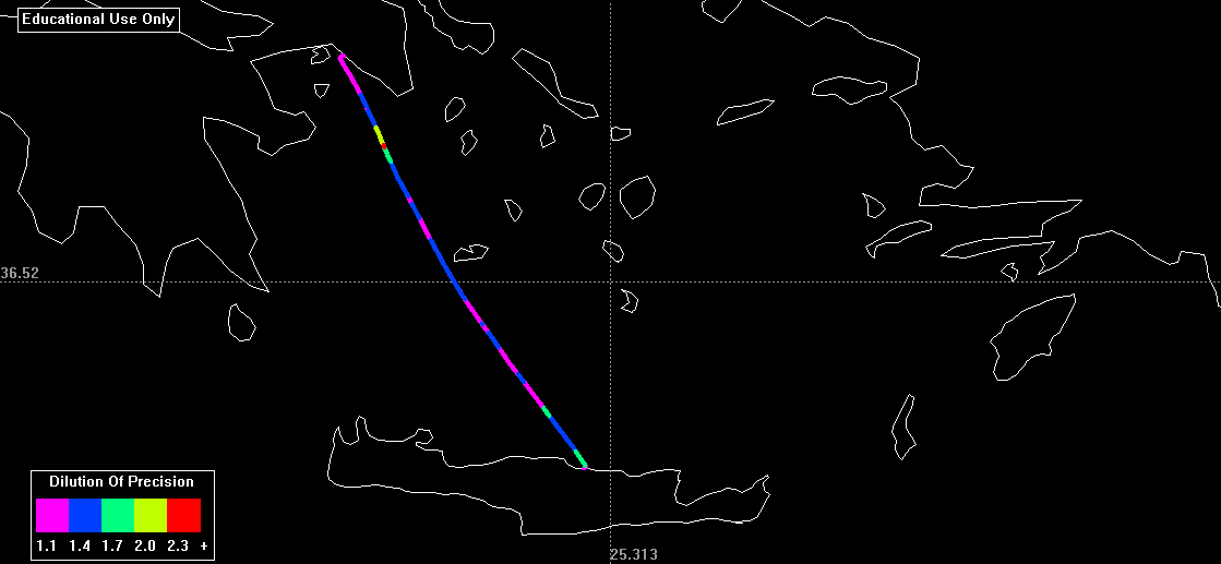 Σχήμα 39: Αριθμός Προσβάσιμων Δορυφόρων GPS από το πλοίο σε συνάρτηση με το χρόνο.