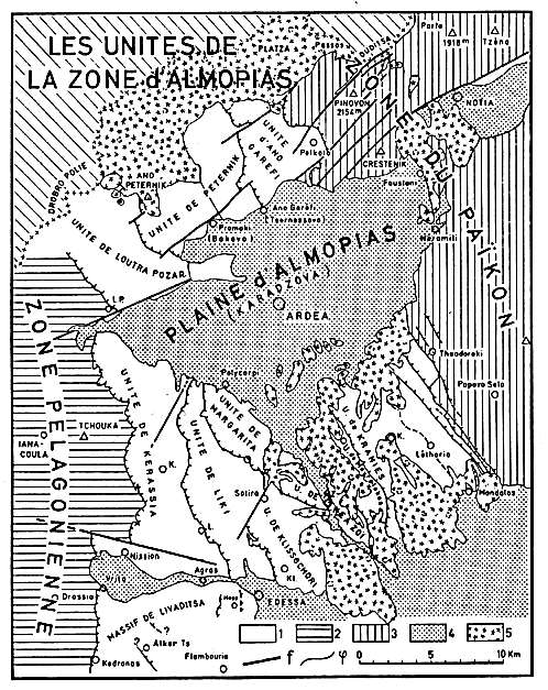Εικόνα 15: Σχηματικός χάρτης με τις ενότητες της υποζώνης Αλμωπίας.