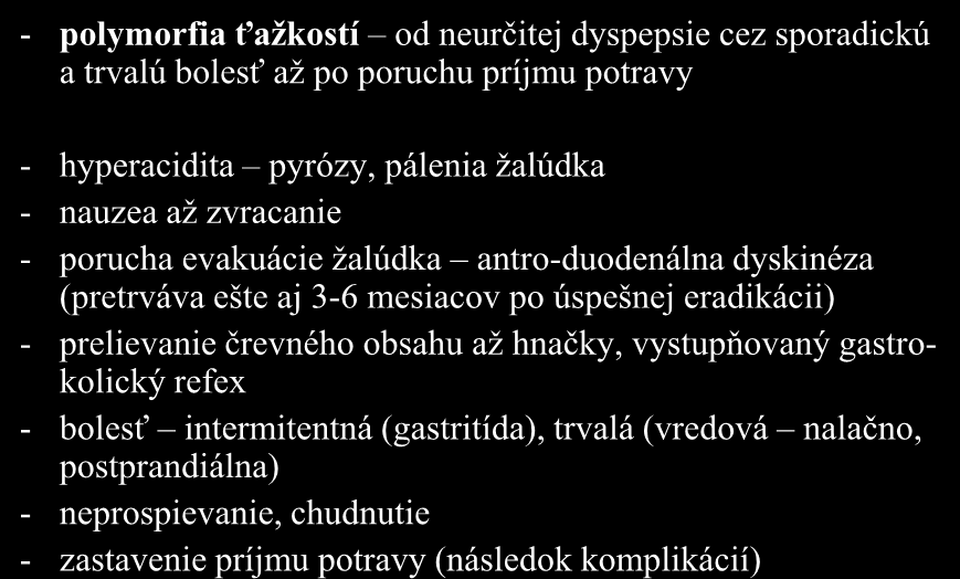 Klinický obraz infekcie H.