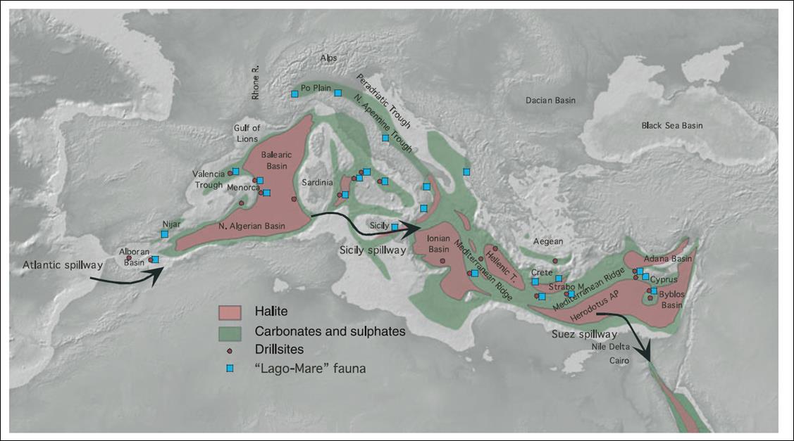 Κρίση αλατότητας Μεσσηνίου στην Μεσόγειο Λόγω τεκτονισμού και κυρίως ευστατισμού απομονώθηκε η Μεσόγειος στο Ανώτερο Μειόκαινο (Μεσσήνιο 5,96-5,33 εκ. έτη).