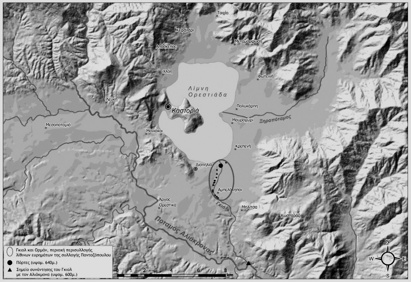 Εικ. 2. Χάρτης της Λίμνης Ορεστιάδας με την περιοχή από όπου προήλθε η συλλογή Πανταζόπουλου. Εικ. 3.