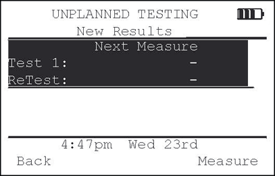 Για να ξεκινήσει η δοκιμή εκτός πλάνου, επιλέξτε NEW TEST (νέα δοκιμή), από το μενού, και πατήστε Select.