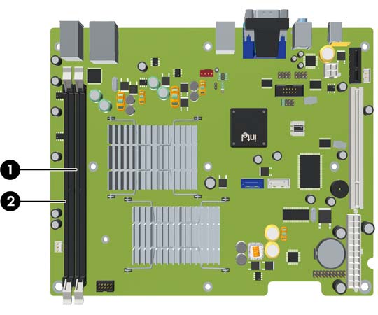 Τοποθέτηση μονάδων μνήμης DIMM στις υποδοχές Η μητρική κάρτα διαθέτει δύο υποδοχές μονάδων μνήμης DIMM. Οι υποδοχές φέρουν τις ενδείξεις DIMM1 και DIMM2.