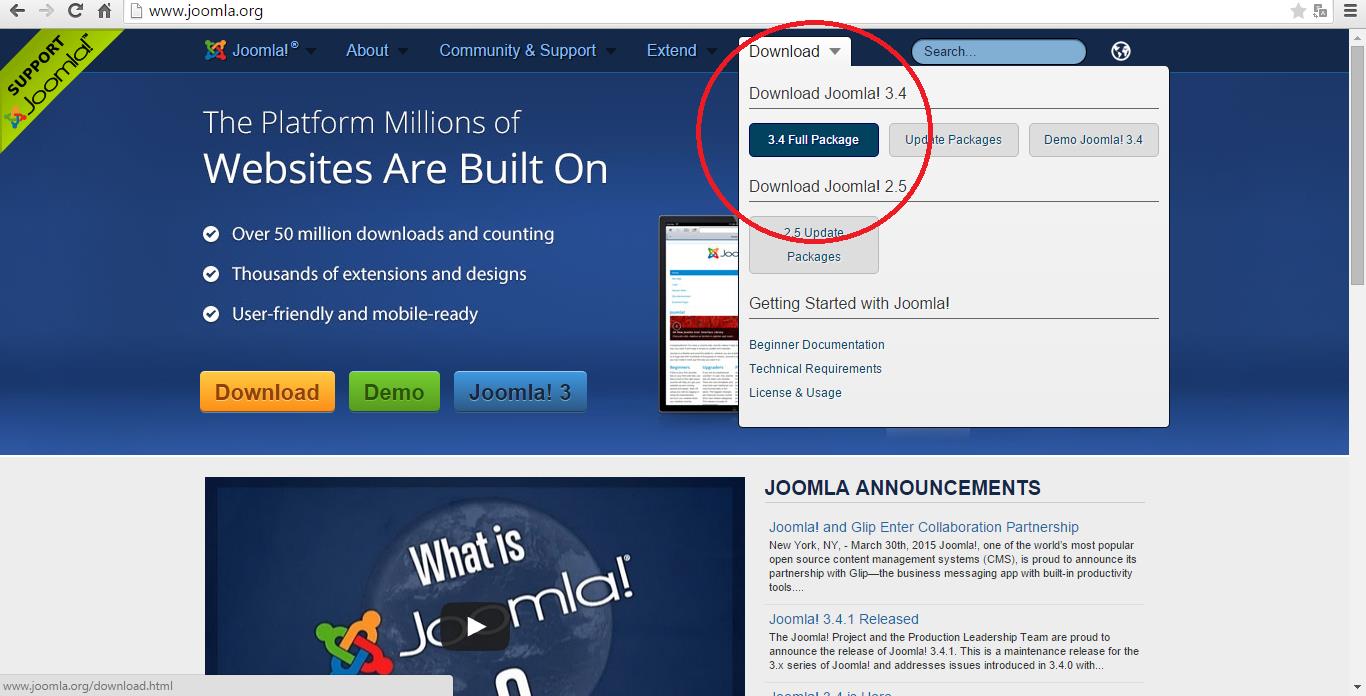 4.5 Εγκατάσταση του Joomla! Για την εγκατάσταση του Joomla! χρειάζεται προηγουμένως η εγκατάσταση του Wampp όπως είδαμε στο προηγούμενο κεφάλαιο ή οποιουδήποτε άλλου τοπικού server.