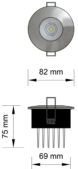 SP-V Series Διαστάσεις Στεγανό LED Spot Η σειρά LED spot ψευδοροφής διατείθεται σε μεγάλο εύρος ισχύος και θερμοκρασίας φωτός.