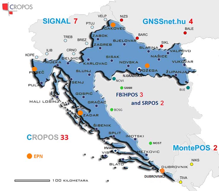 4. CROPOS mreža 30 referentnih GNSS stanica na prosječnoj međusobnoj udaljenosti od 70 km raspoređenih tako da pokrivaju cijelo područje RH u svrhu prikupljanja podataka satelitskih mjerenja i