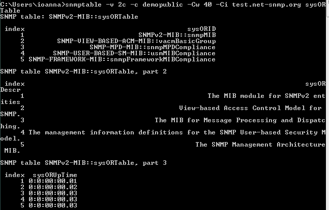 Η Snmpwalk μπορεί επίσης να χρησιμοποιηθεί για την ανάκτηση μιας ενιαίας στήλης του πίνακα, προσδιορίζοντας το στιγμιότυπο μιας στήλης ως σημείο εκκίνησης.