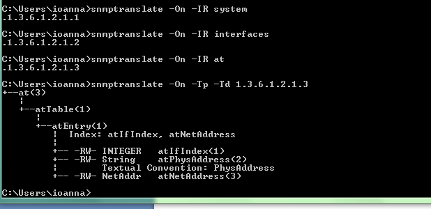 10.2 Άσκηση 2 Βρείτε τα OIDς των αντικειμένων system, interfaces, at. Τι παρατηρείτε; Σε ποιο δέντρο ανήκουν?