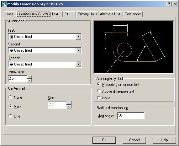 Modify Dimension: Symbols and Arrows Στη συνέχεια επιλέγουμε την καρτέλα Symbols and Arrows.