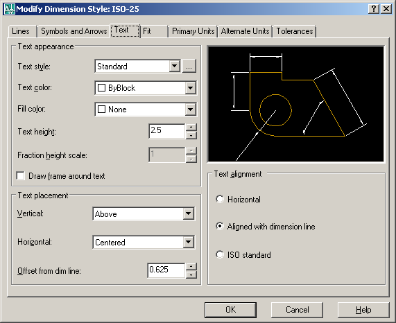 Modify Dimension: Text Στη συνέχεια επιλέγουμε την καρτέλα Text.