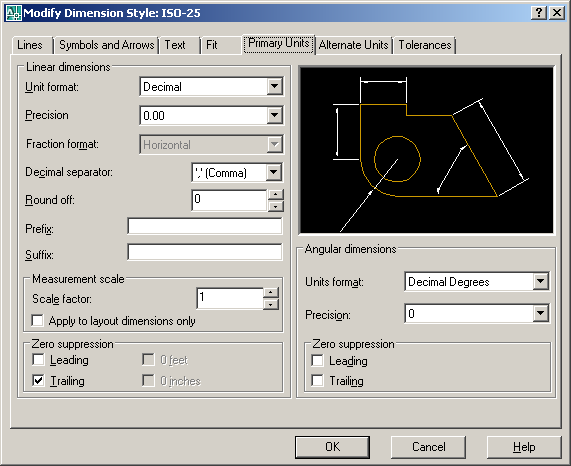 Modify Dimension: Primary Units Στη συνέχεια επιλέγουμε την καρτέλα Primary Units.