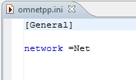 παρούσα προσομοίωση το Net αποτελεί το όνομα του δικτύου και βρίσκεται στο υψηλότερο επίπεδο της ιεραρχίας. Εικόνα 5.30 : Αρχείο omnetpp.ini Ο συντάκτης (editor) του αρχείου.