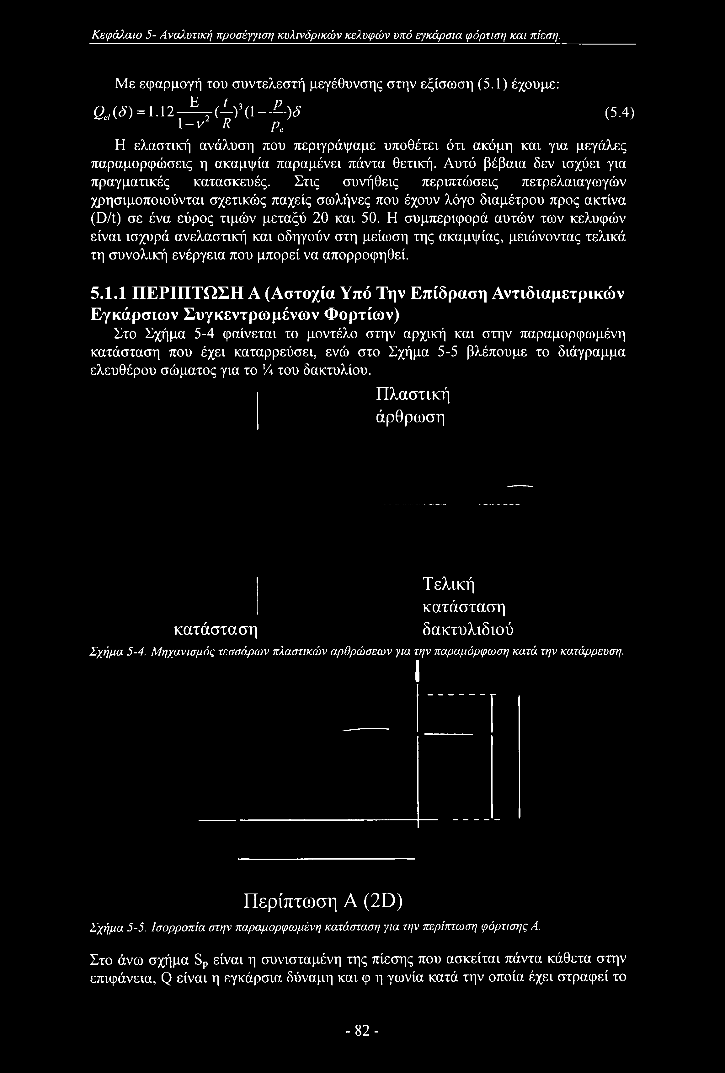 Κεφάλαιο 5- Αναλυτική προσέγγιση κυλινδρικών κελυφών υπό εγκάρσια φόρτιση και πίεση. Με εφαρμογή του συντελεστή μεγέθυνσης στην εξίσωση (5.1) έχουμε: &(5) = 1.12-ΞΤώΙ(1-- -)ί (5.