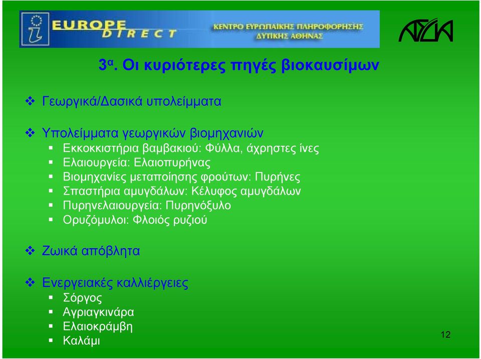 μεταποίησης φρούτων: Πυρήνες Σπαστήρια αμυγδάλων: Κέλυφος αμυγδάλων Πυρηνελαιουργεία: Πυρηνόξυλο