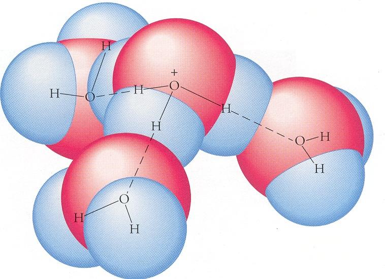 Οξέα και βάσεις κατά Arrhenius Το ιόν υδρονίου, Η 3 Ο +, συνδέεται μέσω δεσμών υδρογόνου με ένα μεταβλητό αριθμό μορίων νερού.