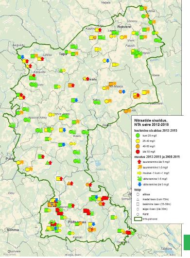 Nitraaditundliku ala põhjaveeseire 2012-2015 ja nooltega