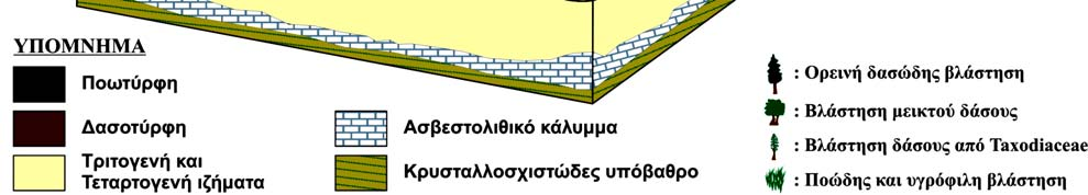 Σχήμα 7.1: Προσεγγιστικό μοντέλο δημιουργίας και εξέλιξης του λιγνιτικού κοιτάσματος Αχλάδας σε τρία στάδια.