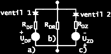 napätie prierazu možno časť charakteristiky aproximovať veľmi veľkým odporom R DR (obr 2-6b) a teda zanedbateľným zvodovým prúdom Obr 2-6 Náhrada diódy pri veľkom signále pre rôzne úseky aproximácie