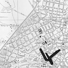 Τμήμα Γαλλικού χάρτη της Αθήνας (Guide Joannes, Hachette et Cie, 1896), όπου υποδεικνύεται η ζώνη των αμαξοποιείων στις οδούς Ασωμάτων, Λεωκορίου και Σαρρή και τα τέσσερα αμαξοποιεία της οδού