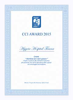 ΥΓΕΙΑ Τιράνων: Βραβείο Best Hospital Service Στην 8 η τελετή απονομής των βραβείων CCI 2015 που έγινε τον Δεκέμβριο στα Τίρανα, το Νοσοκομείο ΥΓΕΙΑ Τιράνων βραβεύτηκε ως «Best Hospital Service»,