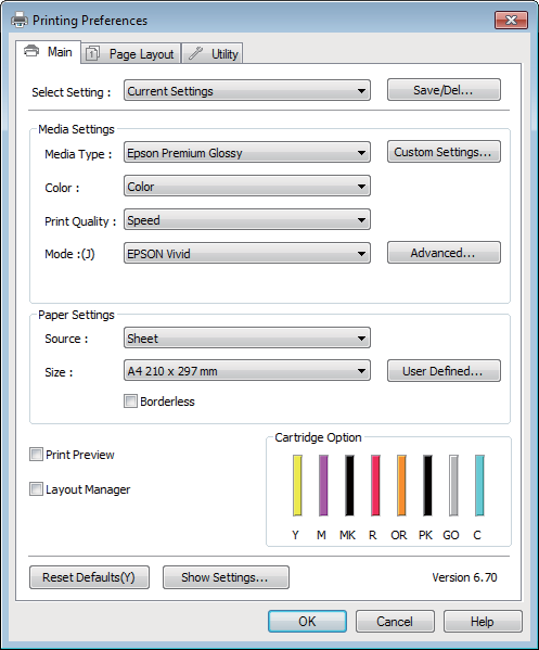Βασικές λειτουργίες Βασικές μέθοδοι εκτύπωσης (Windows) D Ορίστε τα στοιχεία Media Type (Τύπος μέσου), Color (Χρώμα), Print Quality (Ποιότητα εκτ.