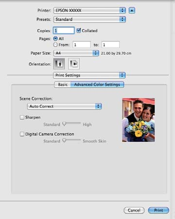 Επιλογές εκτύπωσης D Επιλέξτε τα εφέ που θα εφαρμοστούν στα δεδομένα εκτύπωσης από την οθόνη Advanced Color Settings.