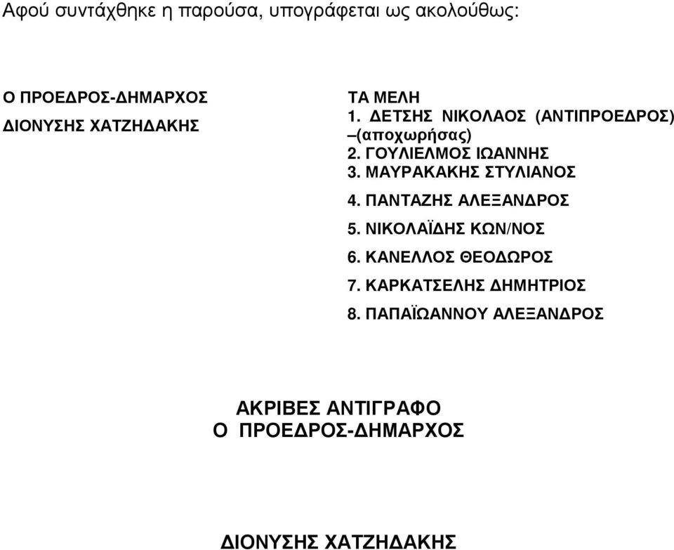 ΜΑΥΡΑΚΑΚΗΣ ΣΤΥΛΙΑΝΟΣ 4. ΠΑΖΗΣ ΑΛΕΞΑΝ ΡΟΣ 5. ΝΙΚΟΛΑΪ ΗΣ ΚΩΝ/ΝΟΣ 6. ΚΑΝΕΛΛΟΣ ΘΕΟ ΩΡΟΣ 7.