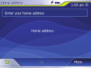 Πλοήγηση Κάντε κλικ πάνω στο πλήκτρο επαφής Enter your home address (Εισάγετε τη διεύθυνση του σπιτιού σας). Θα εμφανιστεί το μενού Destination entry (Εισαγωγή προορισμού).