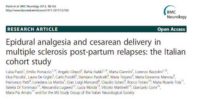 2012 Προοπτική μελέτη 349 επιτόκων με MS Follow up 5 χρόνων μετά τον τοκετό Pasto L, et al.