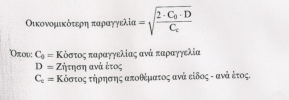 Υπολογισμός της οικονομικότερης παραγγελίας Ο παραπάνω τύπος πρέπει να ικανοποιεί τις εξής υποθέσεις: 1.