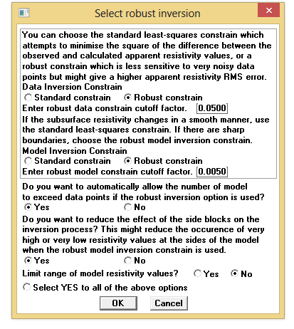 2. Τέλος, επιλέξαμε την παράμετρο «Robust Robust» προκειμένου να αφαιρέσουμε τον «θόρυβο» και να μπορέσουμε να έχουμε ερμηνεία των μετρήσεων όπου οι παράμετροι του γεωηλεκτρικού μοντέλου