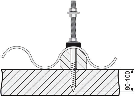 F Percer les chevrons avec un forêt de diamètre 8,5mm et les éléments de couverture au diamètre 14mm (perçage dans la partie haute de l ondulation).