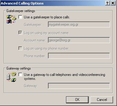 στην «Advanced Calling» επιλογή: Εικ.50 Ρύθµιση επιλογών NetMeeting Εικ.51 Κουµπί Advanced Calling θα δείτε πιθανά το παράθυρο µε απενεργοποιηµένη τη χρήση του gatekeeper: Εικ.