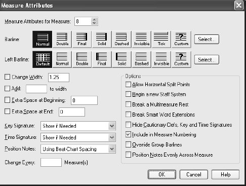 6. Always show on Multimeasure rest. Το πρόγραμμα θα εμφανίζει το νούμερο του πρώτου μέτρου ενός συνεπτυγμένου μέτρου.